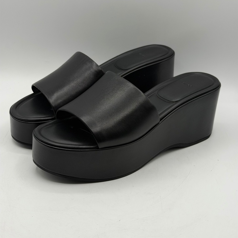 Vince Black Leather Platform Wedge Sandals Y2K Style Minimalist Women's 9 READ
